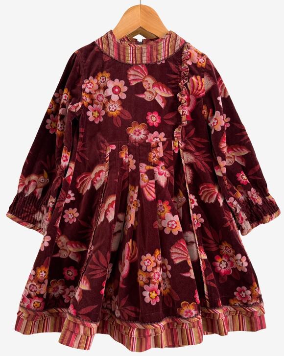 Oilily Other - Oilily Girls Velvet Dress Bird Floral Print Pleated Whimsical Boho Vintage